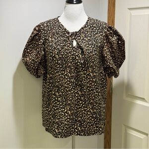 Gibson Latimer Black and Brown Leopard Animal Puff Sleeve Top XXL NWT